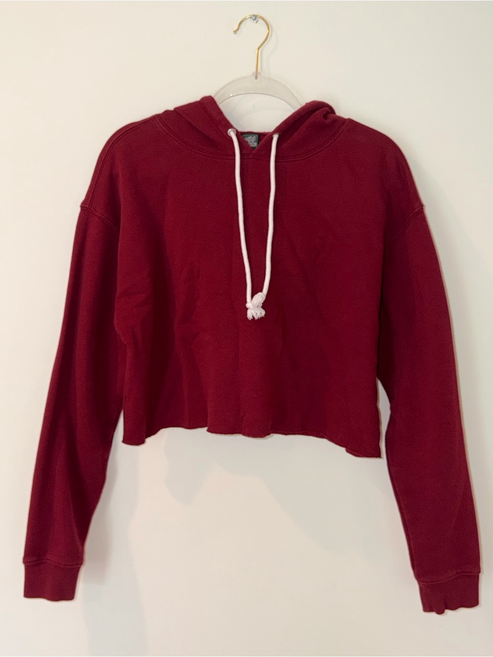Wild Fable Women's Cropped Hooded Pullover Sweatshirt - Burgundy